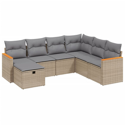havesofasæt 7 dele med hynder polyrattan beige