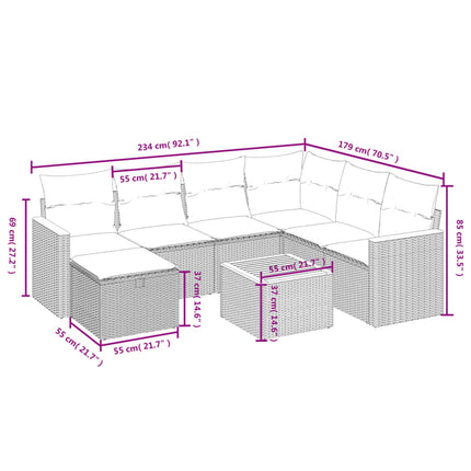 havesofasæt 8 dele med hynder polyrattan beige