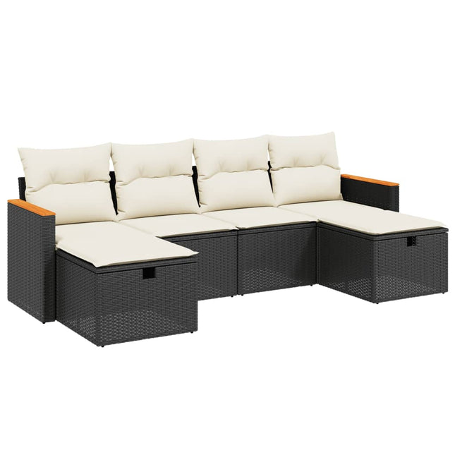 sofasæt til haven 6 dele med hynder polyrattan sort