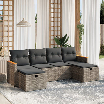 sofasæt til haven 6 dele med hynder polyrattan grå
