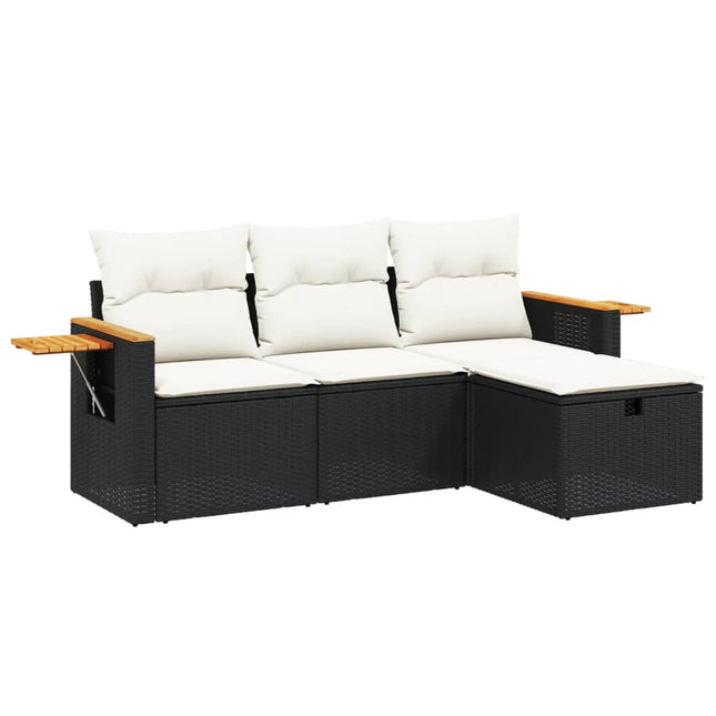 sofasæt til haven 4 dele med hynder polyrattan sort
