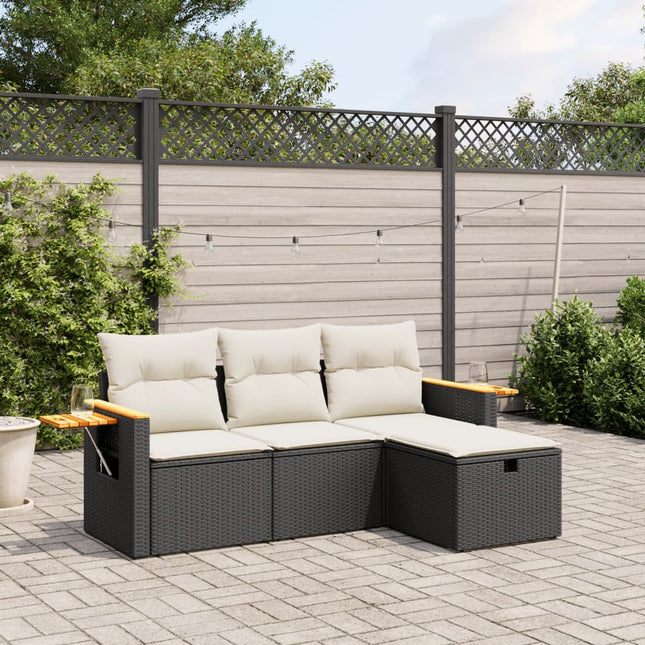 sofasæt til haven 4 dele med hynder polyrattan sort
