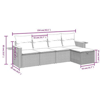 sofasæt til haven 5 dele med hynder polyrattan beige