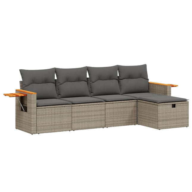 sofasæt 5 dele med hynder polyrattan grå