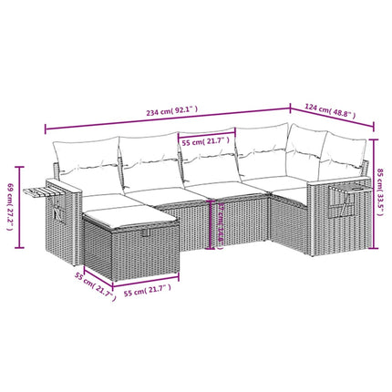 sofasæt til haven 6 dele med hynder polyrattan sort