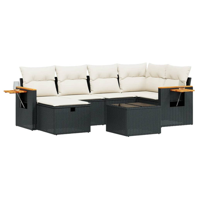 sofasæt til haven 7 dele med hynder polyrattan sort
