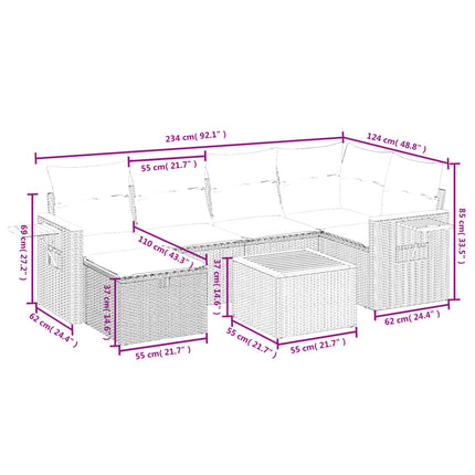 havesofasæt 7 dele med hynder polyrattan beige