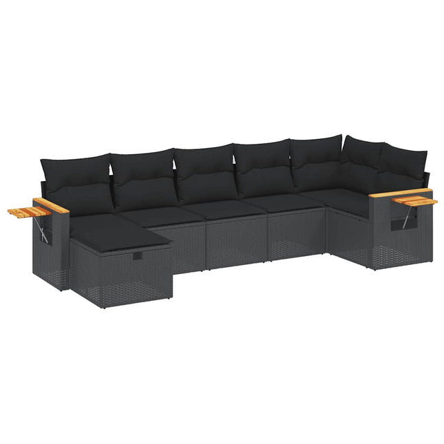 sofasæt til haven 7 dele med hynder polyrattan sort