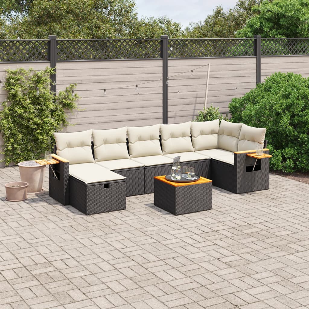 sofasæt til haven 8 dele med hynder polyrattan sort
