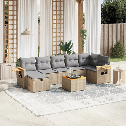 havesofasæt 8 dele med hynder polyrattan beige