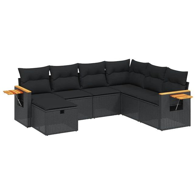 sofasæt til haven 7 dele med hynder polyrattan sort