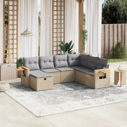 havesofasæt 7 dele med hynder polyrattan beige