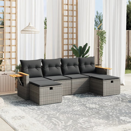 sofasæt til haven 6 dele med hynder polyrattan grå