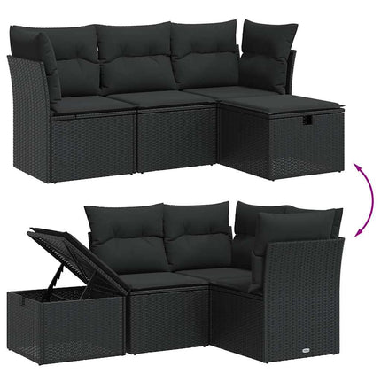 sofasæt til haven 4 dele med hynder polyrattan sort