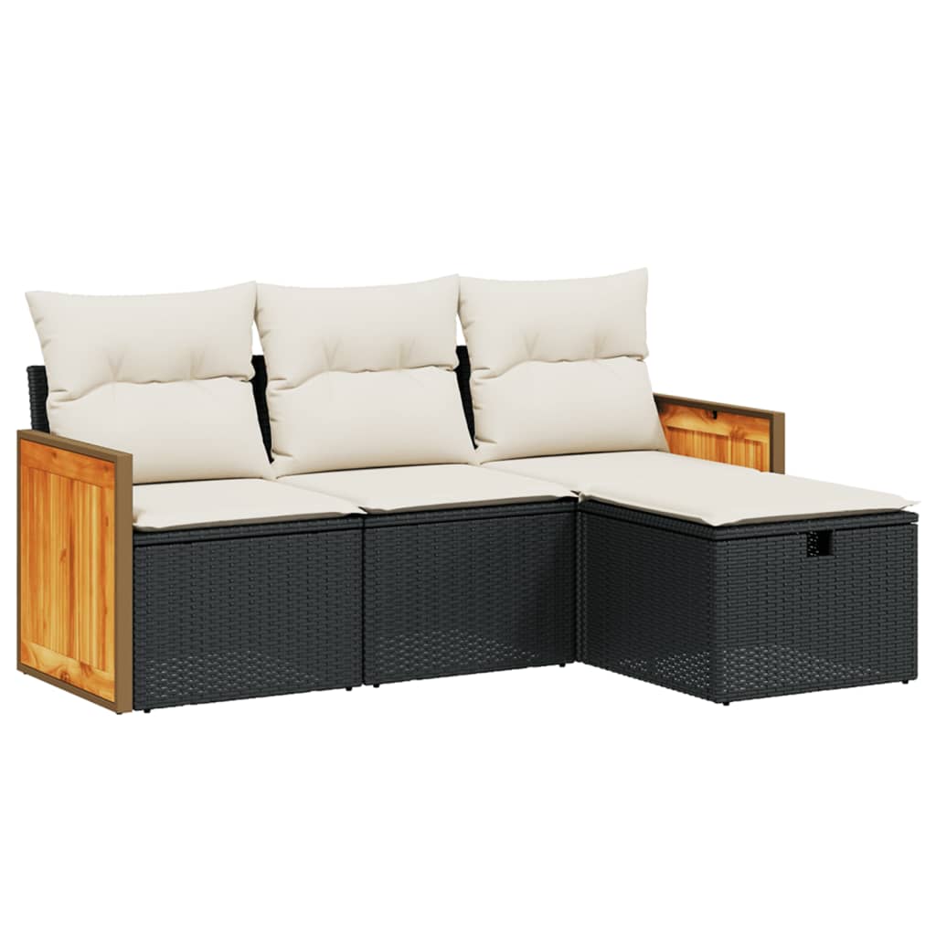 sofasæt til haven 4 dele med hynder polyrattan sort