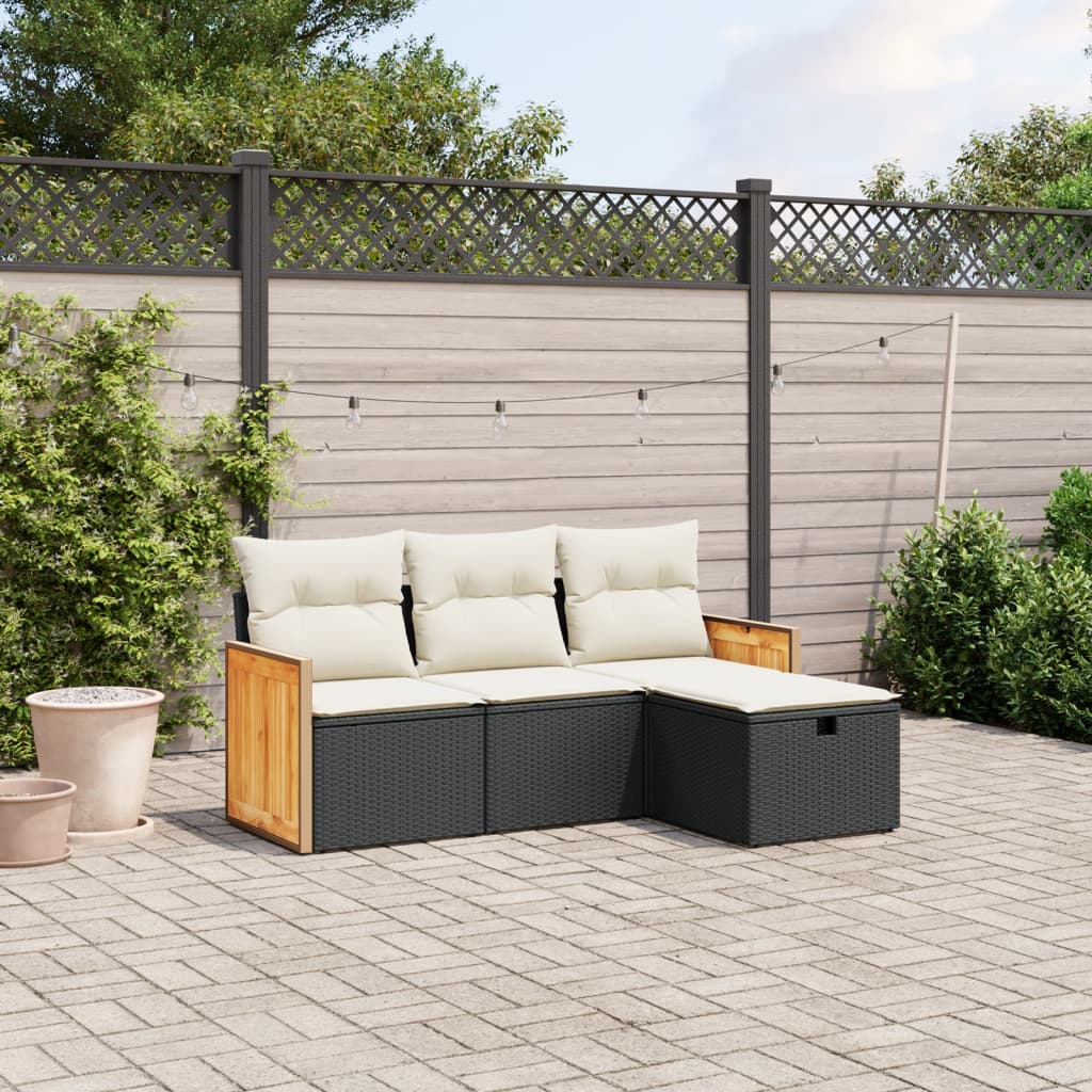sofasæt til haven 4 dele med hynder polyrattan sort