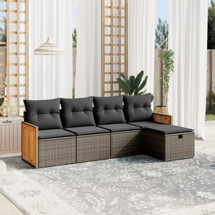 sofasæt 5 dele med hynder polyrattan grå