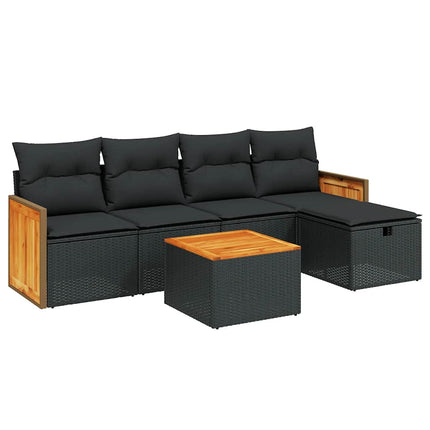 sofasæt til haven 6 dele med hynder polyrattan sort