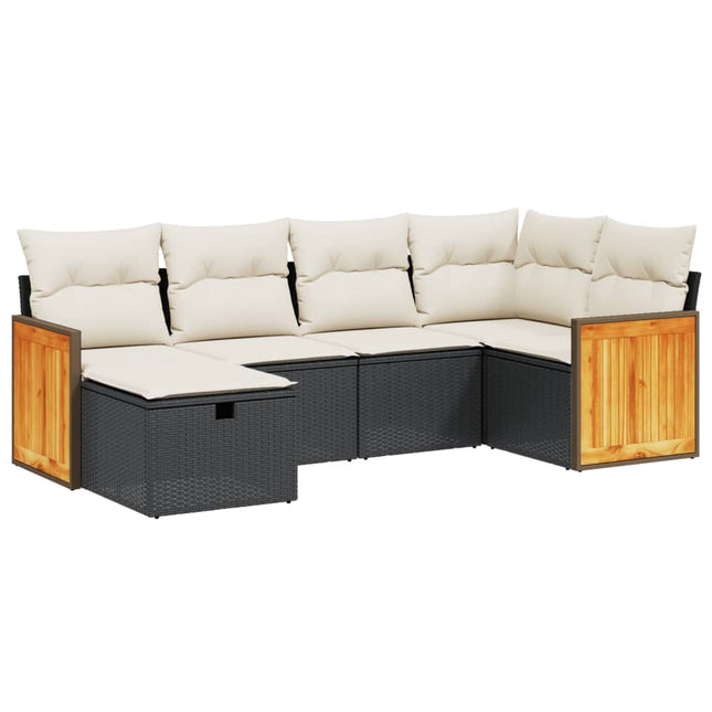 sofasæt til haven 6 dele med hynder polyrattan sort