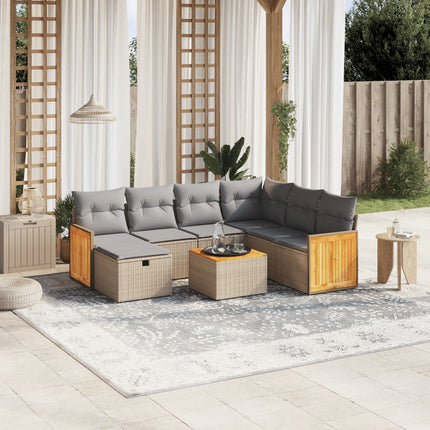 havesofasæt 8 dele med hynder polyrattan beige