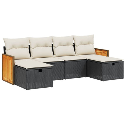 sofasæt til haven 6 dele med hynder polyrattan sort