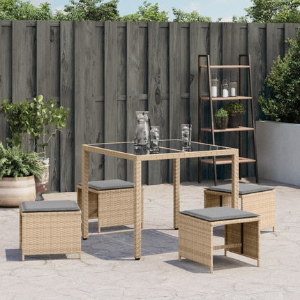 haveskamler 4 stk. med hynder 40x40x35 cm polyrattan beige