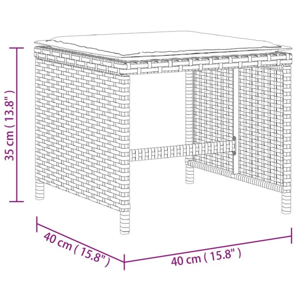 haveskamler 4 stk. med hynder 40x40x35 cm polyrattan beige