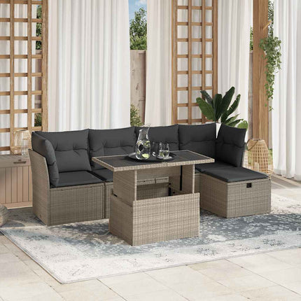 sofasæt til haven 6 dele med hynder polyrattan lysegrå