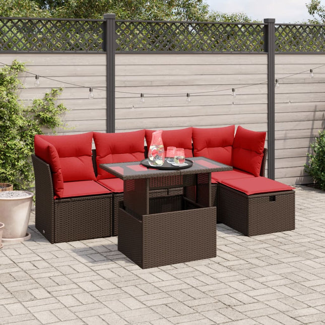 havesofasæt med 6 hynder brun polyrattan