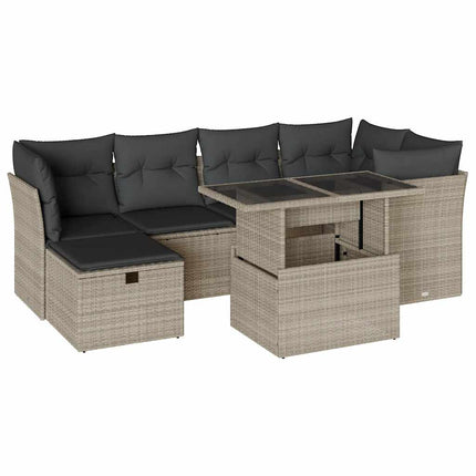 sofasæt til haven 7 dele med hynder polyrattan lysegrå