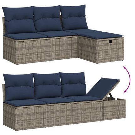 havesofasæt med 8 hynder grå polyrattan
