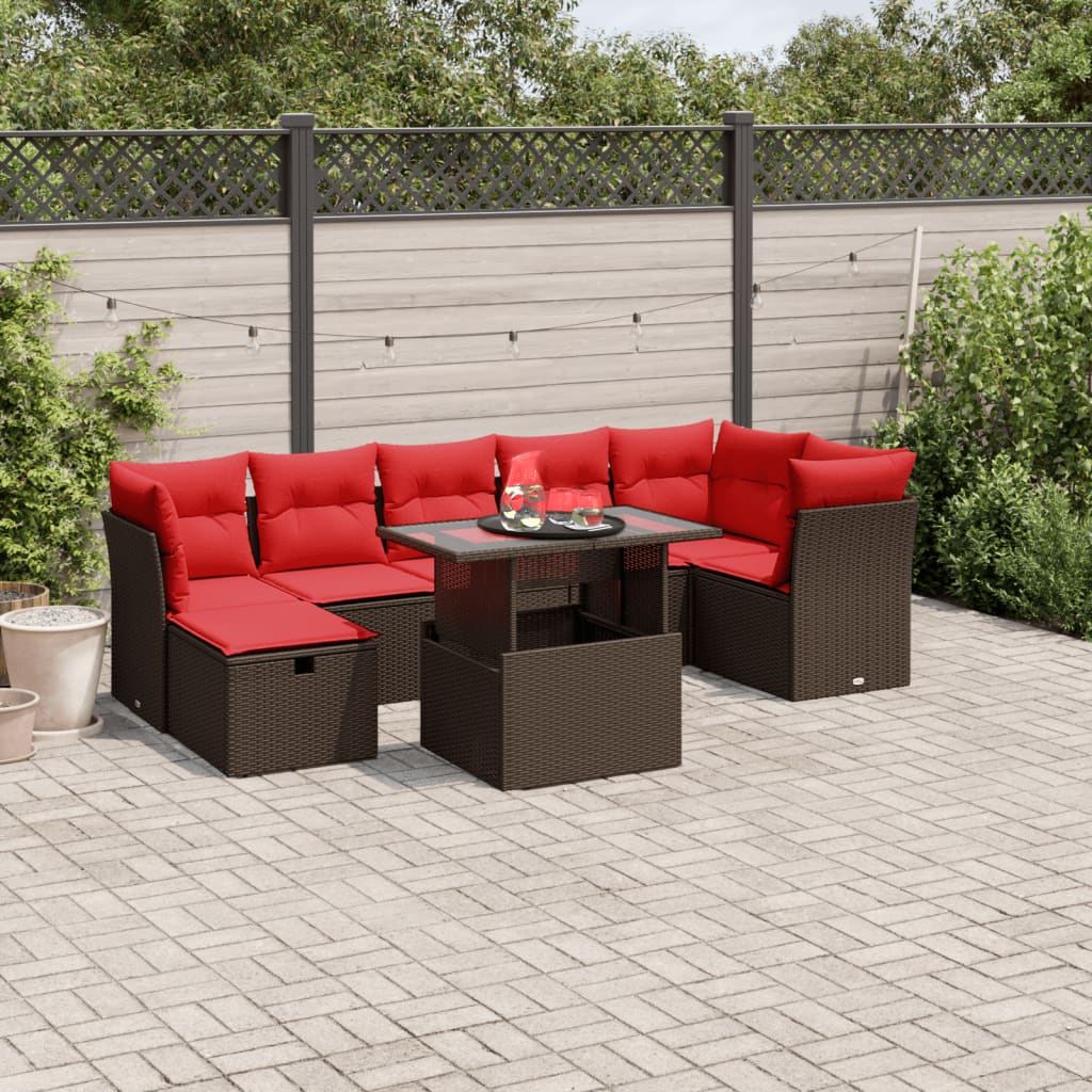8-delt havesofast med hynder brun polyrattan