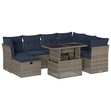 havesofasæt med 8 hynder grå polyrattan