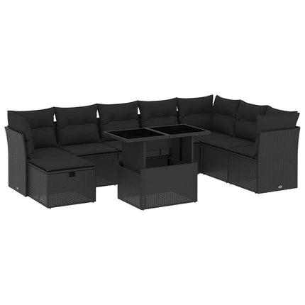 sofasæt til haven 9 dele med hynder polyrattan sort