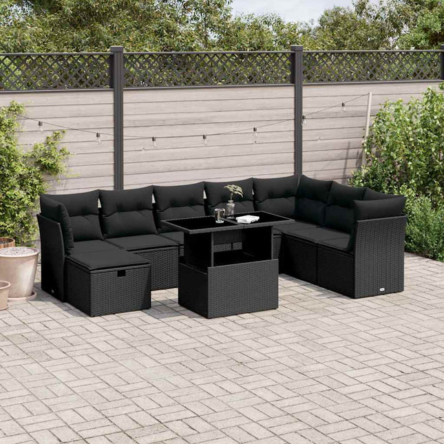 sofasæt til haven 9 dele med hynder polyrattan sort