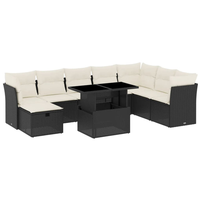 sofasæt til haven 9 dele med hynder polyrattan sort