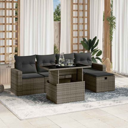 sofasæt til haven 6 dele med hynder polyrattan grå