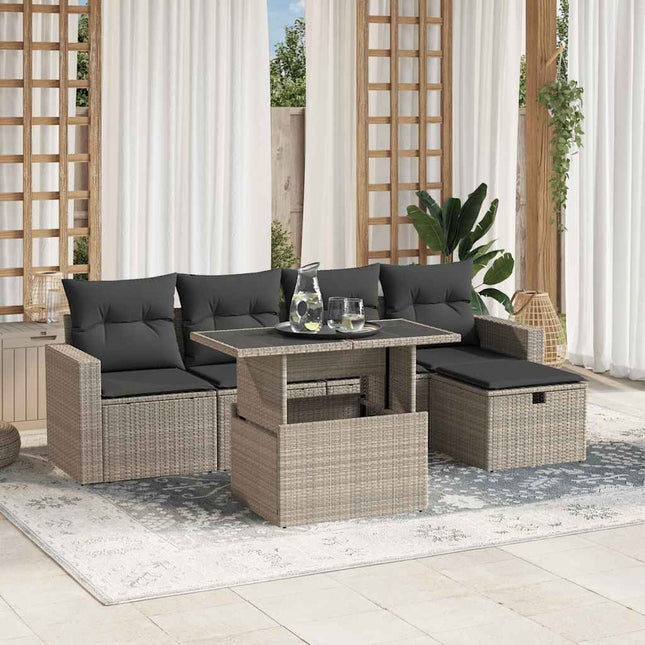 sofasæt til haven 6 dele med hynder polyrattan lysegrå