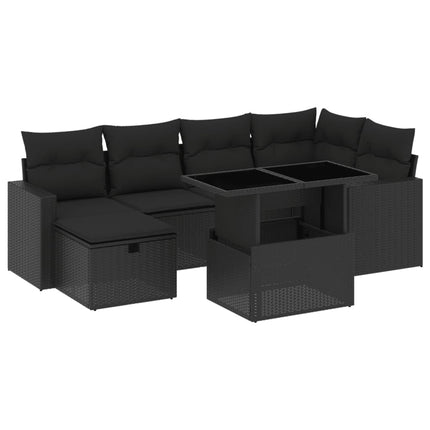sofasæt til haven 7 dele med hynder polyrattan sort