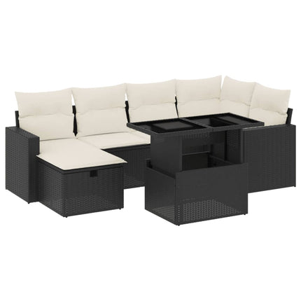 sofasæt til haven 7 dele med hynder polyrattan sort