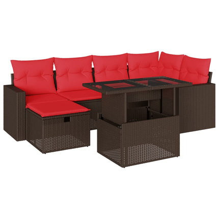 havesofasæt med 7 hynder brun polyrattan