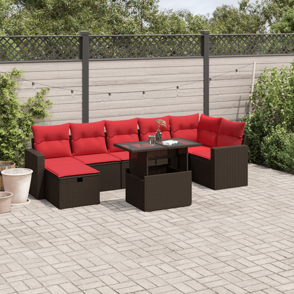8-delt havesofast med hynder brun polyrattan