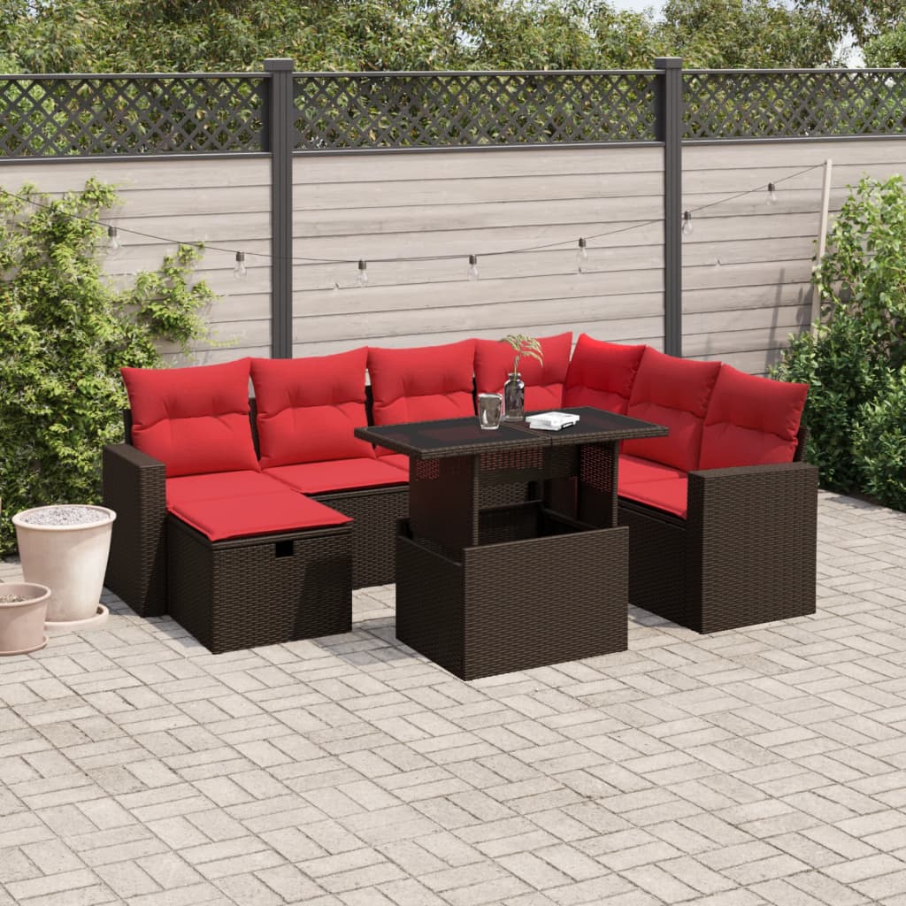 8-delt havesofast med hynder brun polyrattan