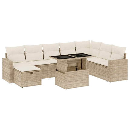 sofasæt til haven 9 dele med hynder polyrattan beige