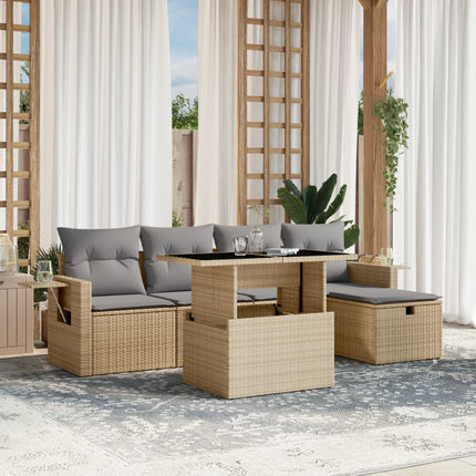 sofasæt til haven 6 dele med hynder polyrattan beige