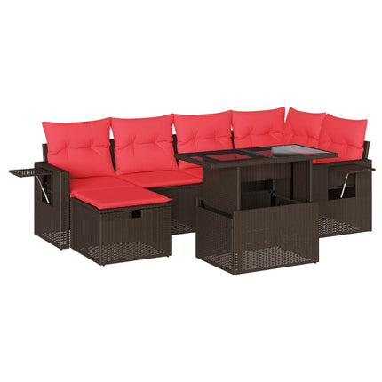 havesofasæt med 7 hynder brun polyrattan