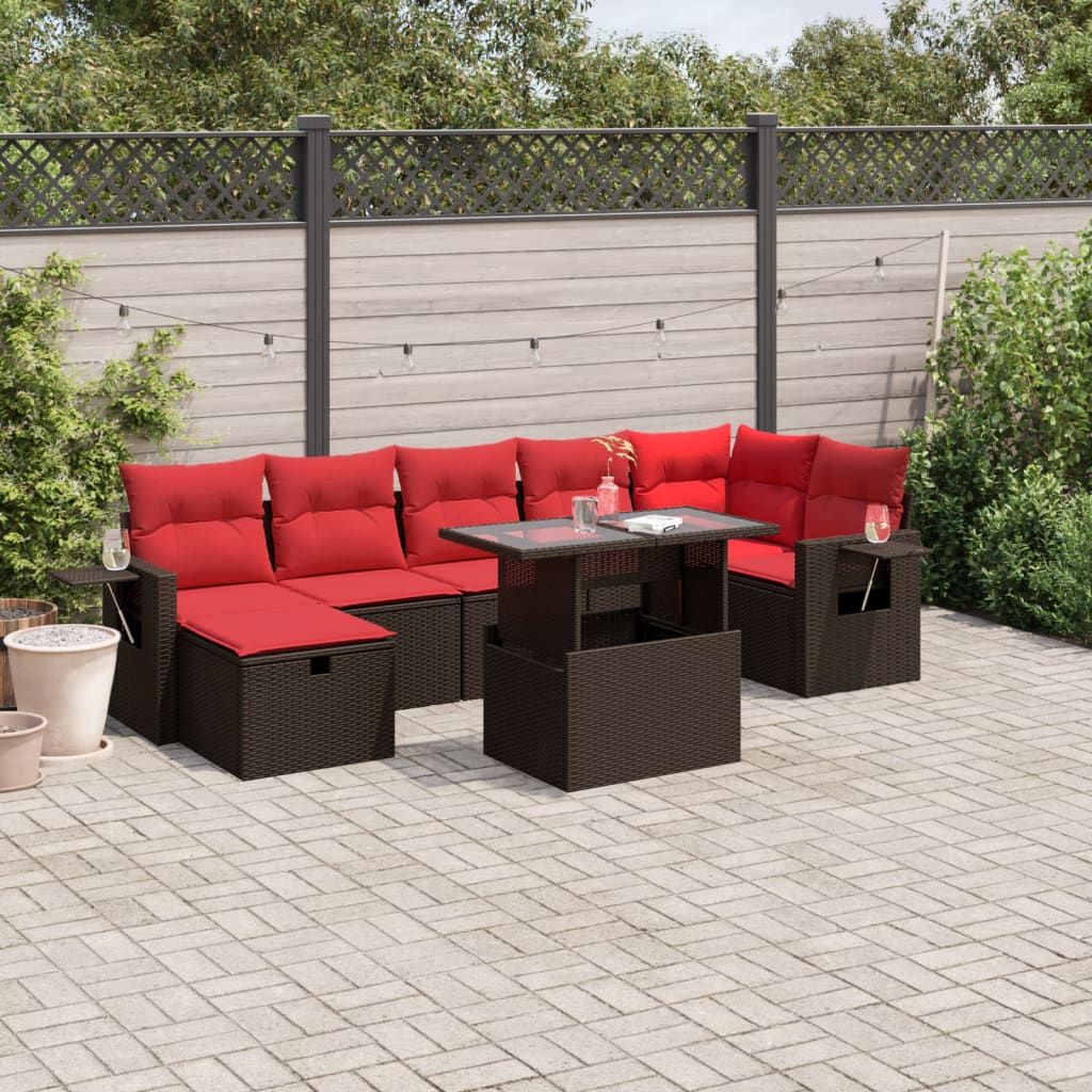 8-delt havesofast med hynder brun polyrattan
