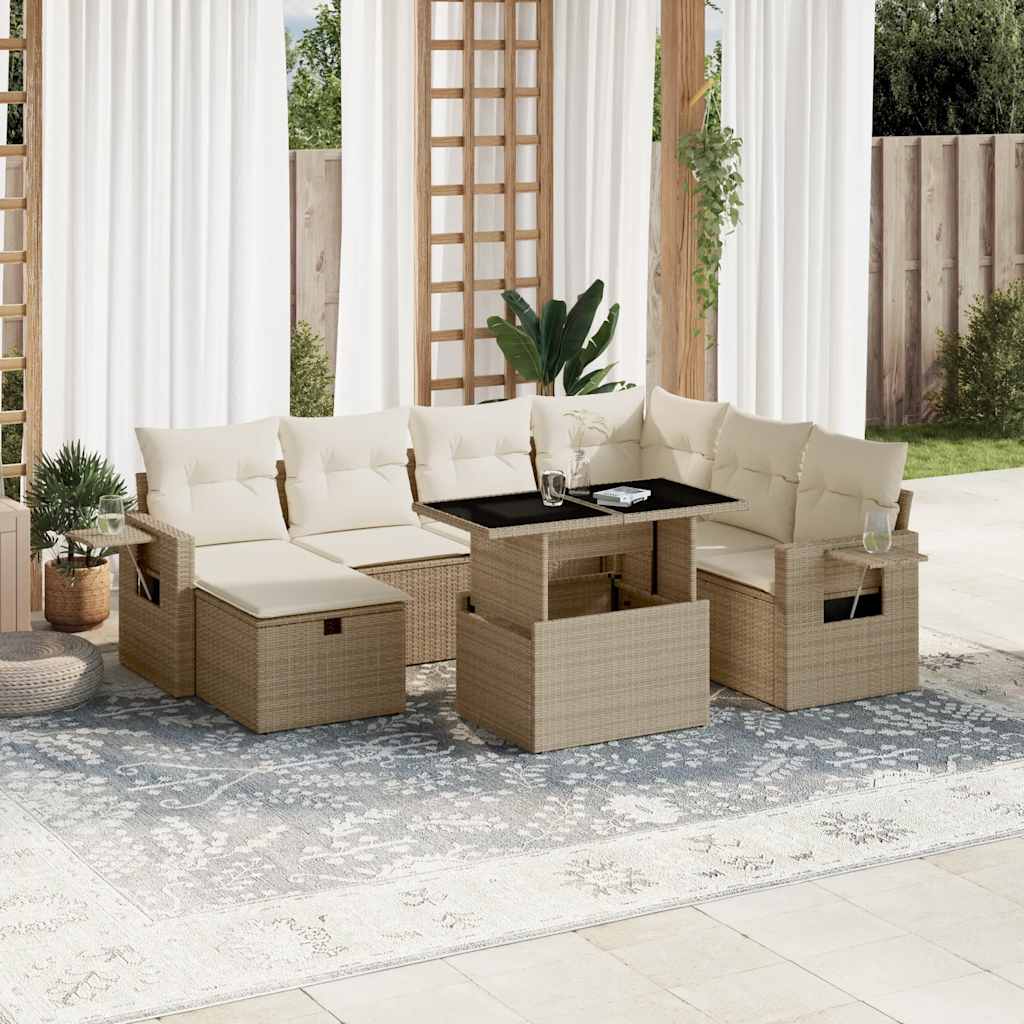 sofasæt til haven 8 dele med hynder polyrattan beige