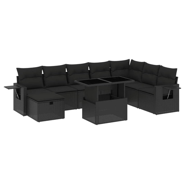sofasæt til haven 9 dele med hynder polyrattan sort