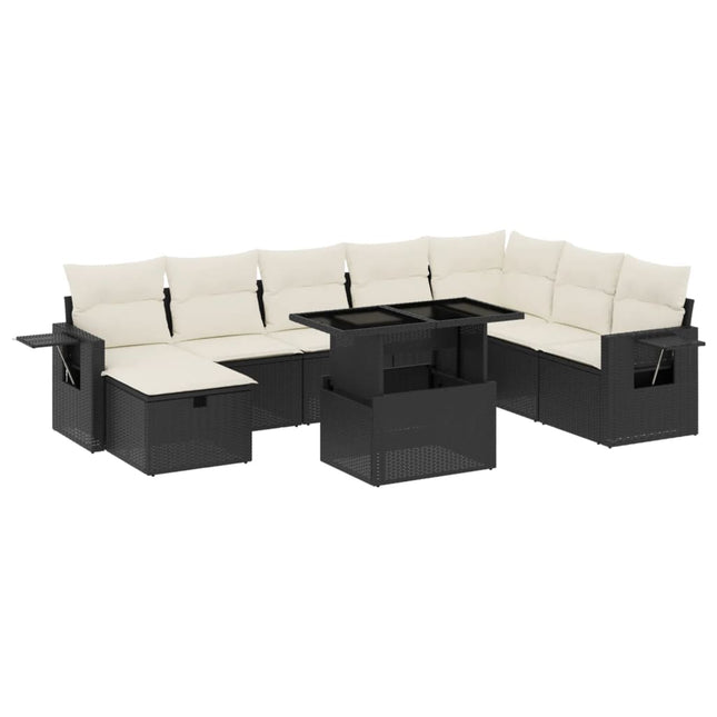 sofasæt til haven 9 dele med hynder polyrattan sort